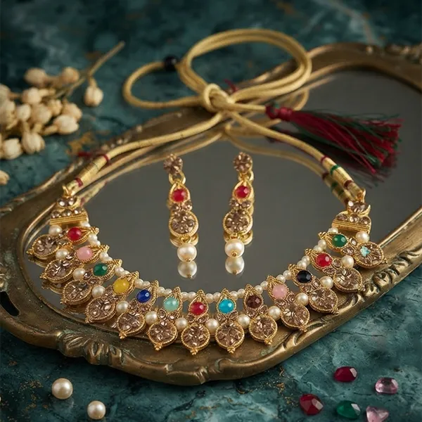 The99jewel_Gold_Plated_Pearl_Crystal_Necklace_Set_For_Women_Traditional_Jewellery_Multi