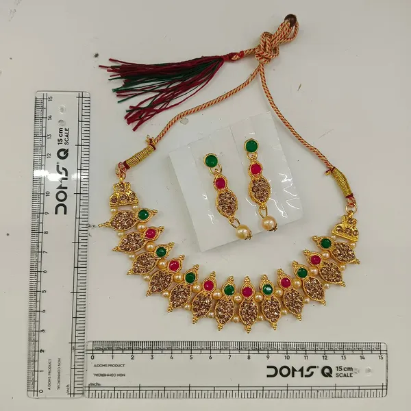 The99jewel_Gold_Plated_Pearl_Crystal_Necklace_Set_For_Women_Traditional_Jewellery_Green_Pink