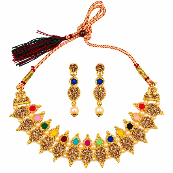 The99jewel_Gold_Plated_Pearl_Crystal_Necklace_Set_For_Women_Traditional_Jewellery_Multi