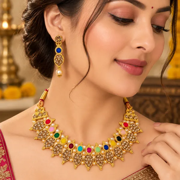 The99jewel_Gold_Plated_Pearl_Crystal_Necklace_Set_For_Women_Traditional_Jewellery_Multi