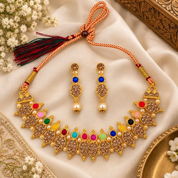 The99jewel_Gold_Plated_Pearl_Crystal_Necklace_Set_For_Women_Traditional_Jewellery_Multi