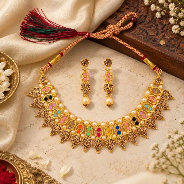 The99jewel_Gold_Plated_Pearl_Crystal_Necklace_Set_For_Women_Traditional_Jewellery_Multi