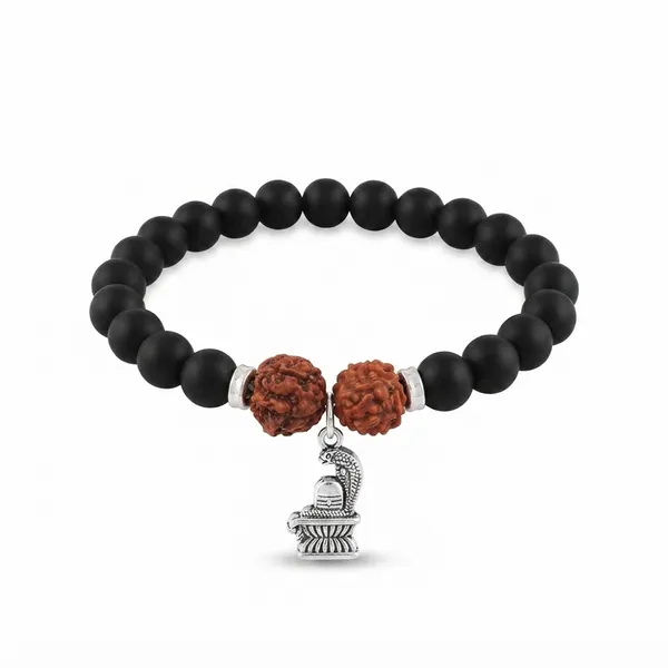 The99jewel_Rudraksha_Matte_Beads_Bracelet_With_Shivling_Charm_For_Mens_Silver