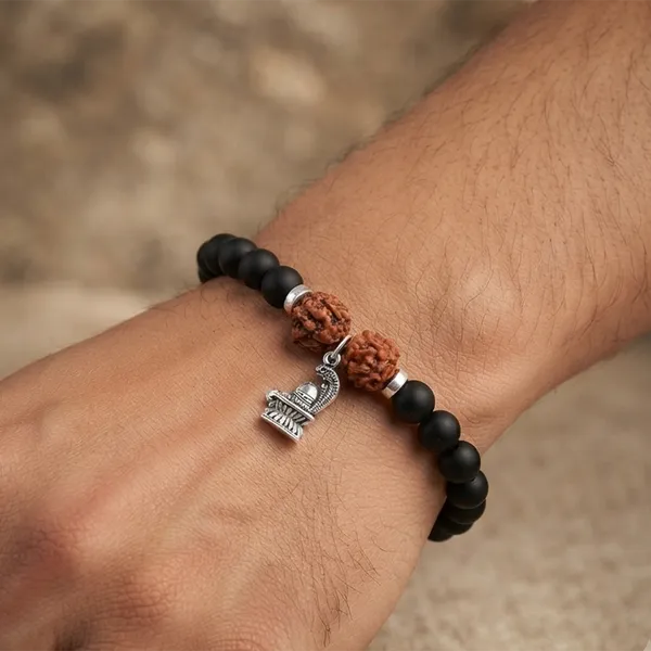 The99jewel_Rudraksha_Matte_Beads_Bracelet_With_Shivling_Charm_For_Mens_Silver