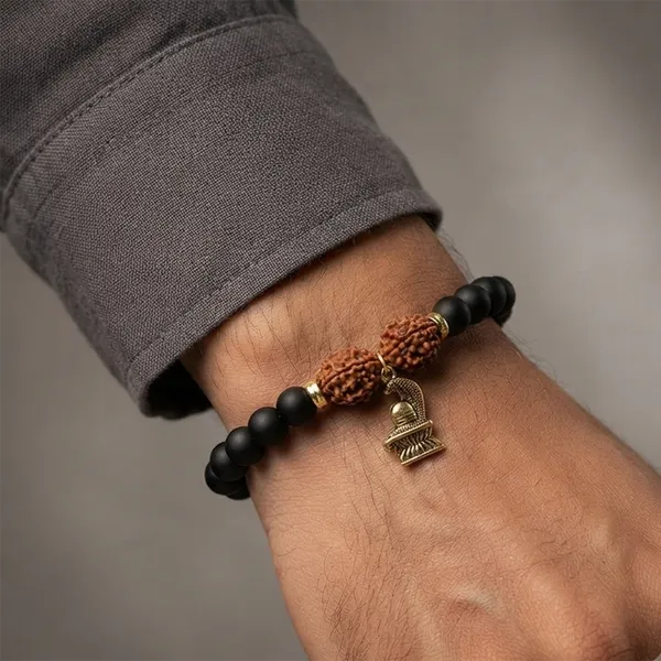 The99jewel_Rudraksha_Matte_Beads_Bracelet_With_Shivling_Charm_For_Mens_Gold
