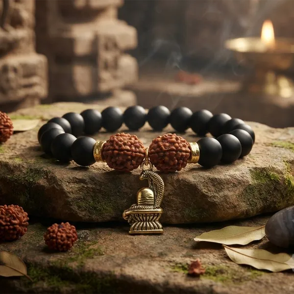 The99jewel_Rudraksha_Matte_Beads_Bracelet_With_Shivling_Charm_For_Mens_Gold