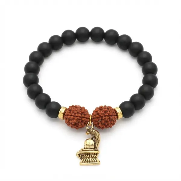 The99jewel_Rudraksha_Matte_Beads_Bracelet_With_Shivling_Charm_For_Mens_Gold