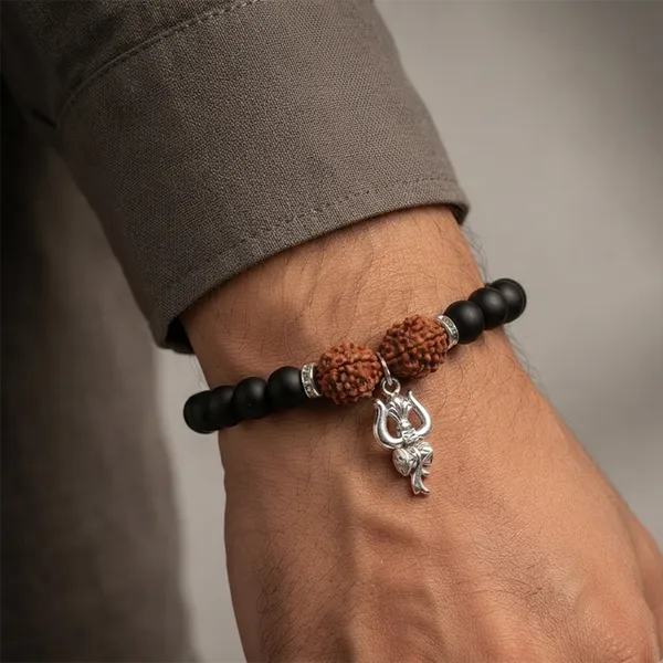 The99jewel_Rudraksha_Matte_Beads_Bracelet_With_Trishul_Charm_For_Mens_Silver