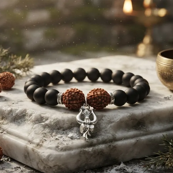 The99jewel_Rudraksha_Matte_Beads_Bracelet_With_Trishul_Charm_For_Mens_Silver