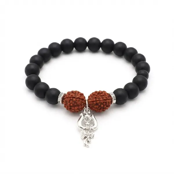 The99jewel_Rudraksha_Matte_Beads_Bracelet_With_Trishul_Charm_For_Mens_Silver