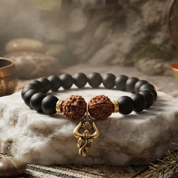 The99jewel_Rudraksha_Matte_Beads_Bracelet_With_Trishul_Charm_For_Mens_Gold