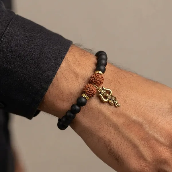 The99jewel_Rudraksha_Matte_Beads_Bracelet_With_Trishul_Charm_For_Mens_Gold