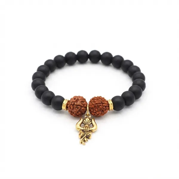 The99jewel_Rudraksha_Matte_Beads_Bracelet_With_Trishul_Charm_For_Mens_Gold
