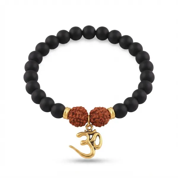 The99jewel_Rudraksha_Matte_Beads_Bracelet_With_Om_Charm_For_Mens_Gold