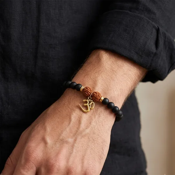 The99jewel_Rudraksha_Matte_Beads_Bracelet_With_Om_Charm_For_Mens_Gold