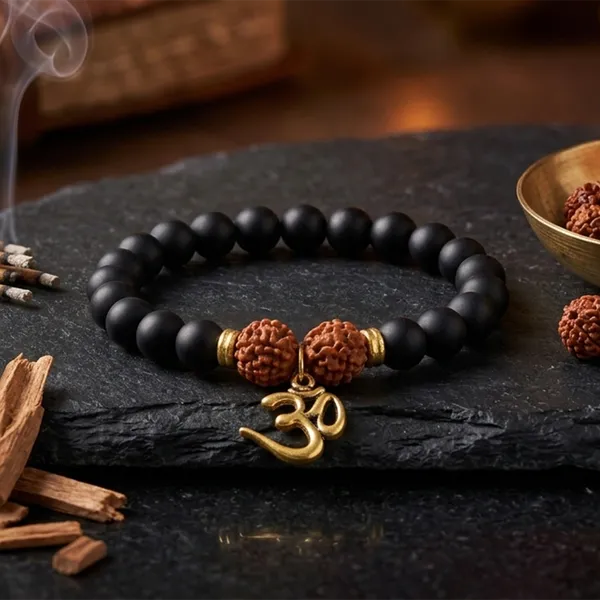 The99jewel_Rudraksha_Matte_Beads_Bracelet_With_Om_Charm_For_Mens_Gold