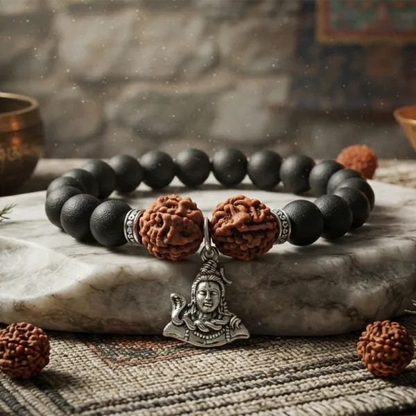 The99jewel_Rudraksha_Matte_Beads_Bracelet_With_Lord_Shiva_Charm_For_Mens_Silver
