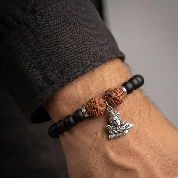 The99jewel_Rudraksha_Matte_Beads_Bracelet_With_Lord_Shiva_Charm_For_Mens_Silver