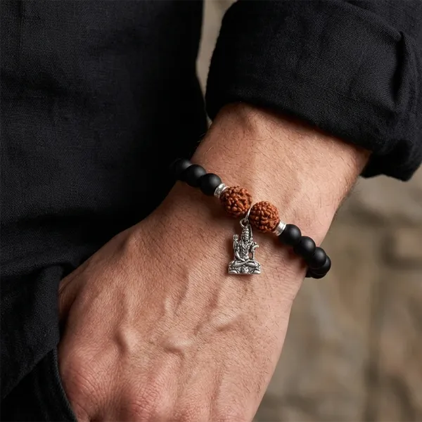 The99jewel_Rudraksha_Matte_Beads_Bracelet_With_Lord_Shiva_Charm_For_Mens_Silver