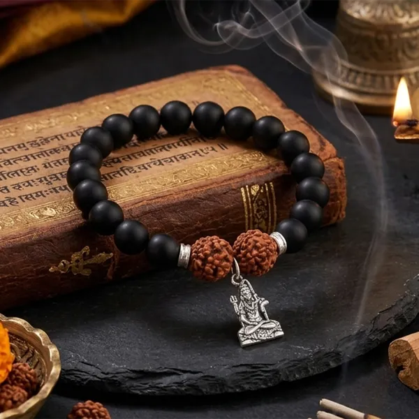 The99jewel_Rudraksha_Matte_Beads_Bracelet_With_Lord_Shiva_Charm_For_Mens_Silver