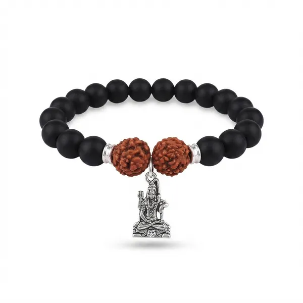 The99jewel_Rudraksha_Matte_Beads_Bracelet_With_Lord_Shiva_Charm_For_Mens_Silver