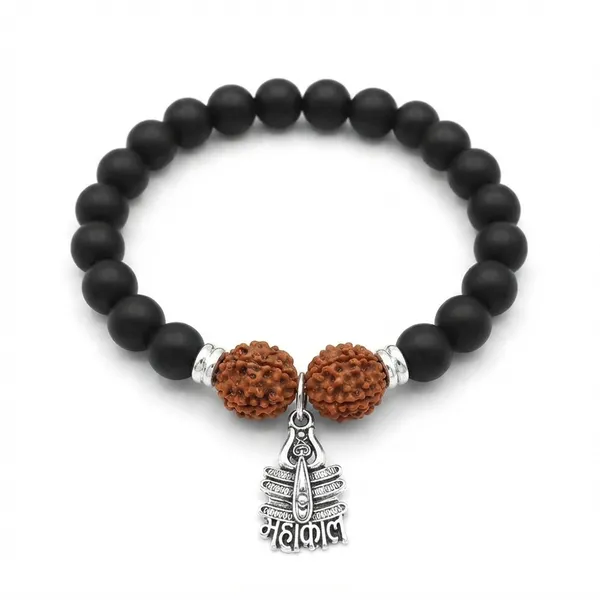 The99jewel_Rudraksha_Matte_Beads_Bracelet_With_Mahakal_Charm_For_Mens_Silver