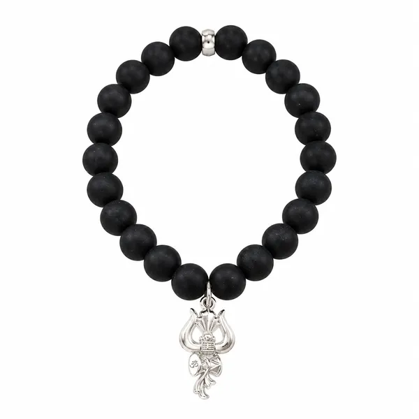 The99jewel_Black_Matte_Beads_Bracelet_With_Trishul_Charm_For_Mens_Silver