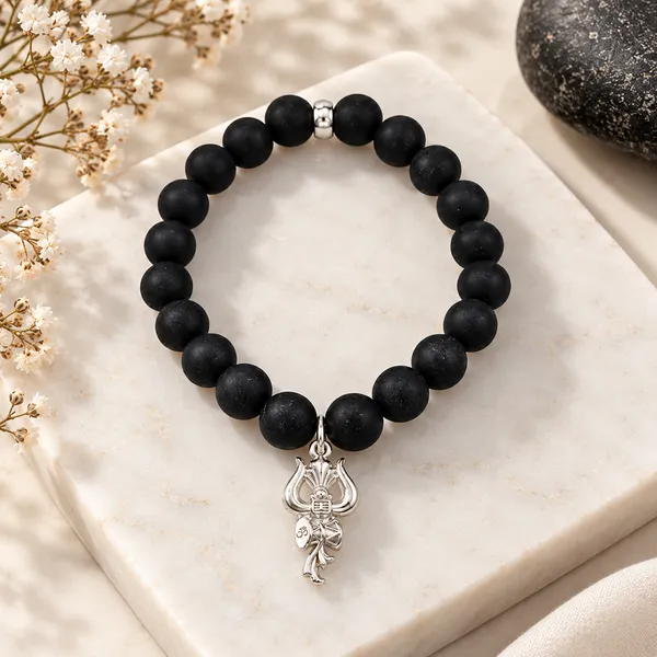 The99jewel_Black_Matte_Beads_Bracelet_With_Trishul_Charm_For_Mens_Silver