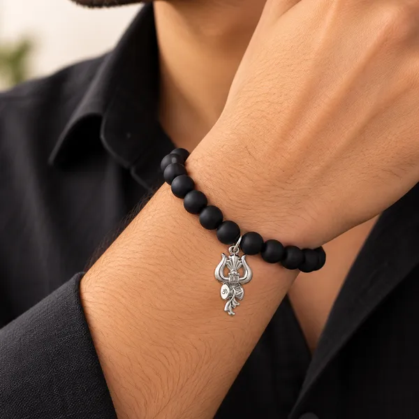 The99jewel_Black_Matte_Beads_Bracelet_With_Trishul_Charm_For_Mens_Silver