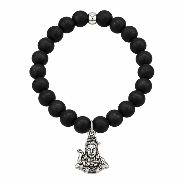 The99jewel_Black_Matte_Beads_Bracelet_With_Lord_Shiva_Charm_For_Mens_Silver