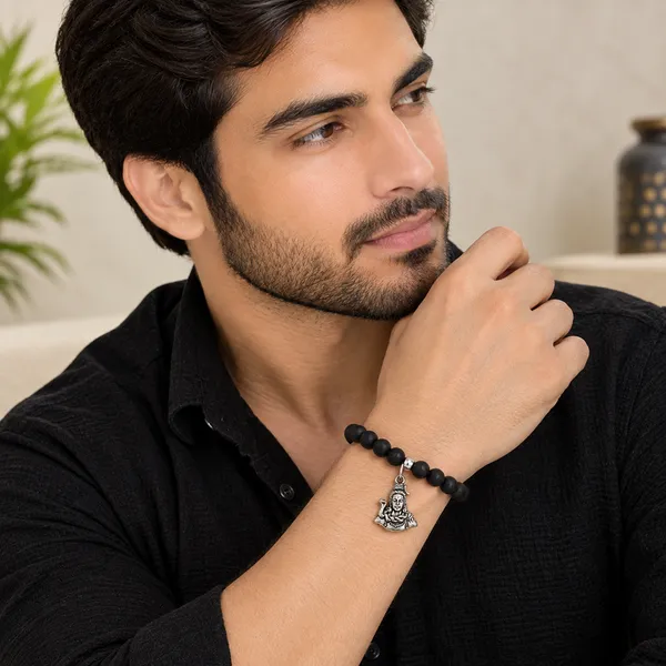 The99jewel_Black_Matte_Beads_Bracelet_With_Lord_Shiva_Charm_For_Mens_Silver