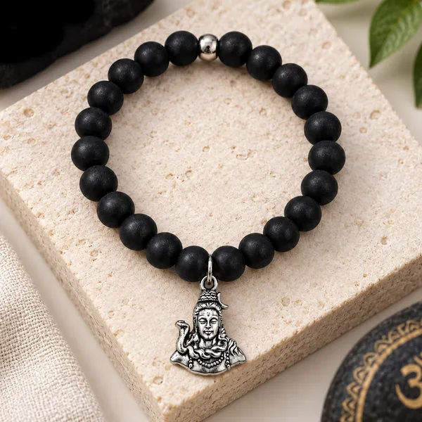 The99jewel_Black_Matte_Beads_Bracelet_With_Lord_Shiva_Charm_For_Mens_Silver