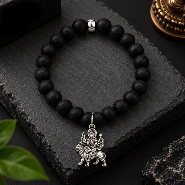The99jewel_Black_Matte_Beads_Bracelet_With_Goddess_Durga_Charm_For_Mens_Silver