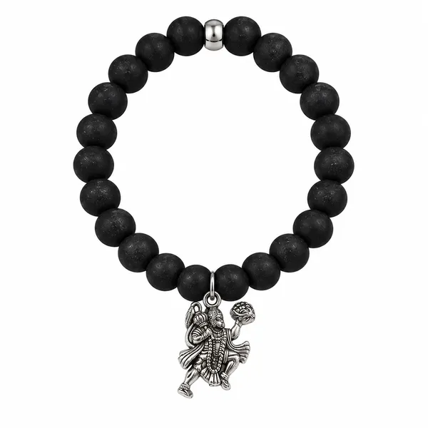 The99jewel_Black_Matte_Beads_Bracelet_With_Hanuman_Charm_For_Mens_Silver