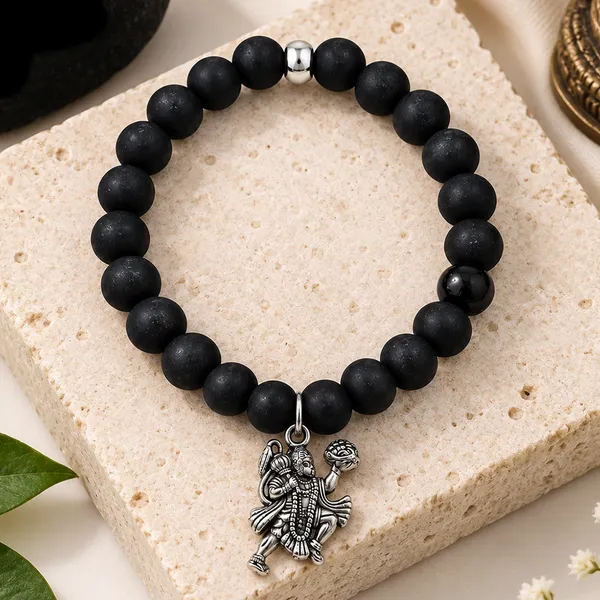 The99jewel_Black_Matte_Beads_Bracelet_With_Hanuman_Charm_For_Mens_Silver