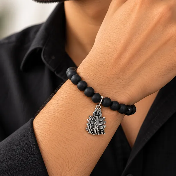 The99jewel_Black_Matte_Beads_Bracelet_With_Mahakal_Charm_For_Mens_Silver