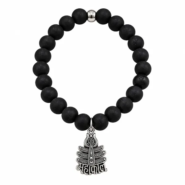 The99jewel_Black_Matte_Beads_Bracelet_With_Mahakal_Charm_For_Mens_Silver