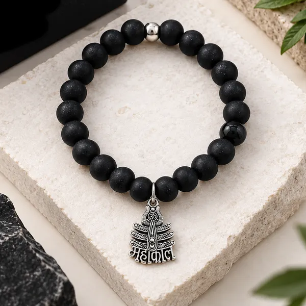 The99jewel_Black_Matte_Beads_Bracelet_With_Mahakal_Charm_For_Mens_Silver