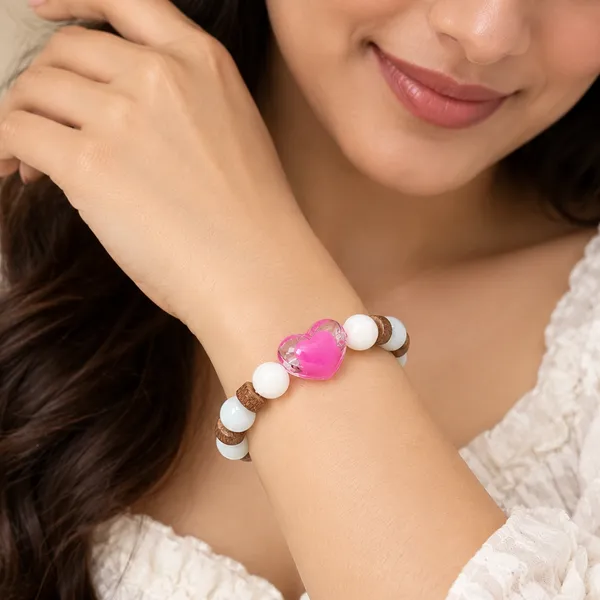 The99jewel_White_Beaded_Bracelet_With_Heart_Charm_Wooden_Bead_Accents_Pink