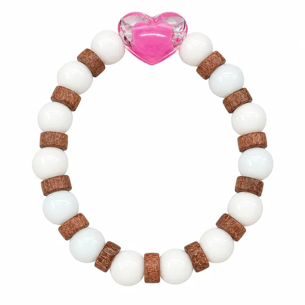 The99jewel_White_Beaded_Bracelet_With_Heart_Charm_Wooden_Bead_Accents_Pink