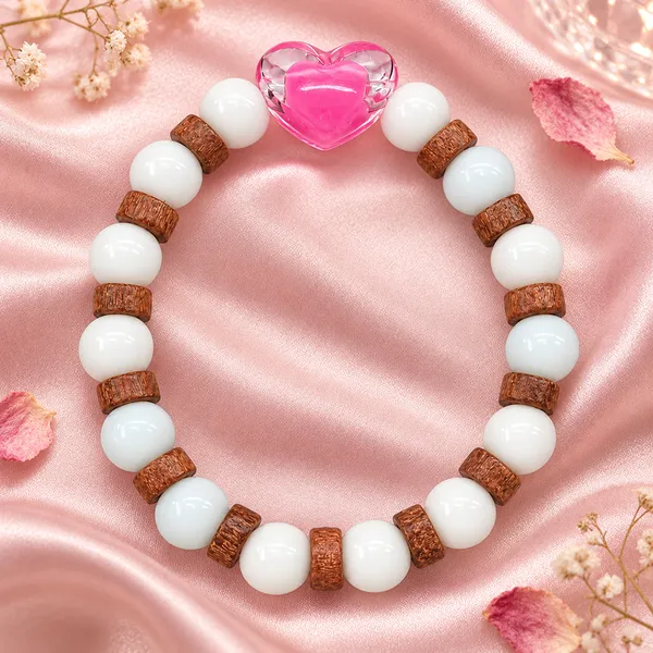 The99jewel_White_Beaded_Bracelet_With_Heart_Charm_Wooden_Bead_Accents_Pink