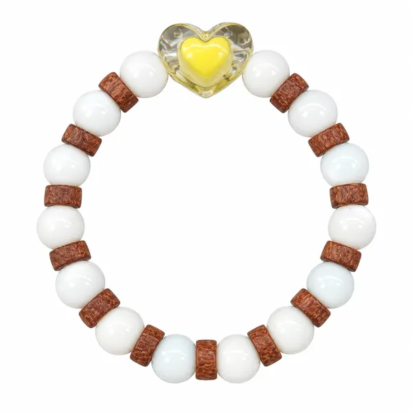 The99jewel_White_Beaded_Bracelet_With_Heart_Charm_Wooden_Bead_Accents_Yellow