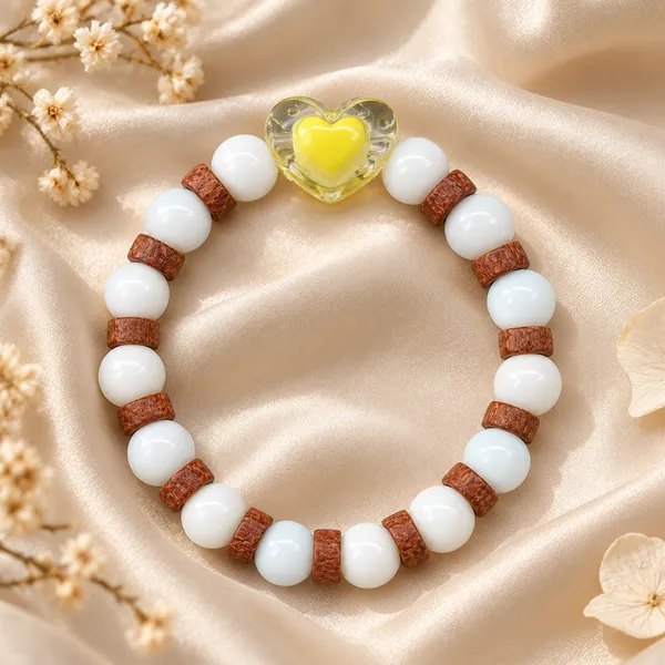 The99jewel_White_Beaded_Bracelet_With_Heart_Charm_Wooden_Bead_Accents_Yellow