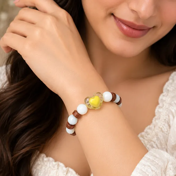 The99jewel_White_Beaded_Bracelet_With_Heart_Charm_Wooden_Bead_Accents_Yellow