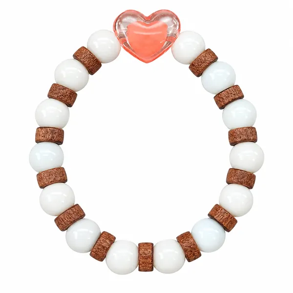The99jewel_White_Beaded_Bracelet_With_Heart_Charm_Wooden_Bead_Accents_Orange