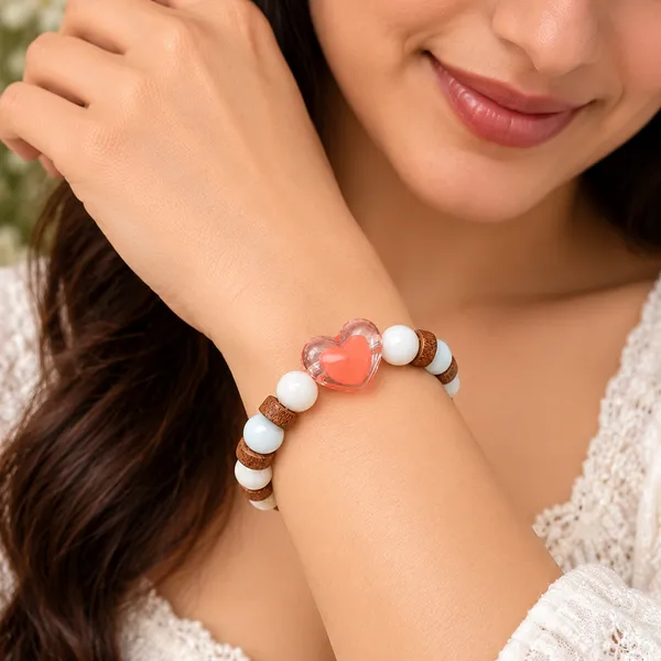 The99jewel_White_Beaded_Bracelet_With_Heart_Charm_Wooden_Bead_Accents_Orange