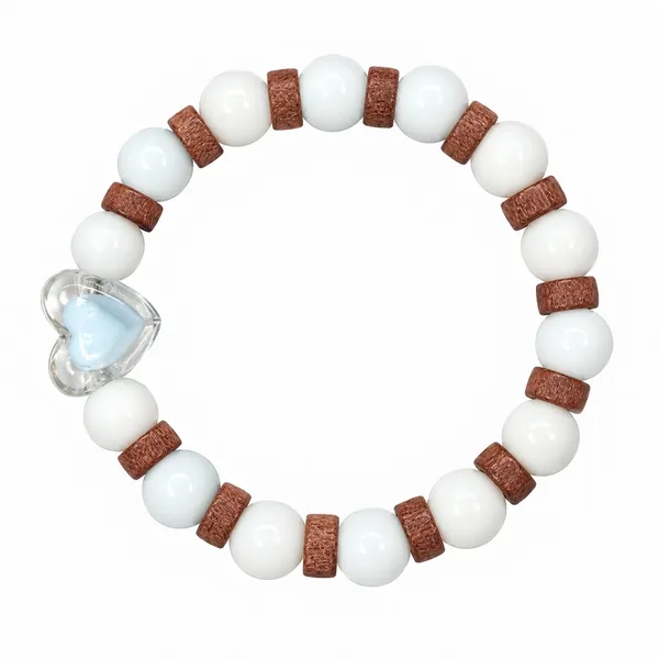 The99jewel_White_Beaded_Bracelet_With_Heart_Charm_Wooden_Bead_Accents_Light_Blue