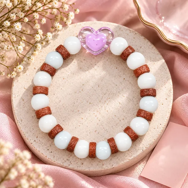 The99jewel_White_Beaded_Bracelet_With_Heart_Charm_Wooden_Bead_Accents_Purple