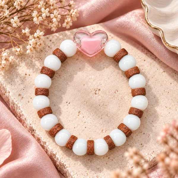 The99jewel_White_Beaded_Bracelet_With_Heart_Charm_Wooden_Bead_Accents_Light_Pink