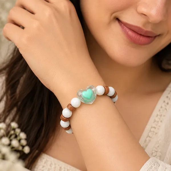 The99jewel_White_Beaded_Bracelet_With_Heart_Charm_Wooden_Bead_Accents_Light_Green
